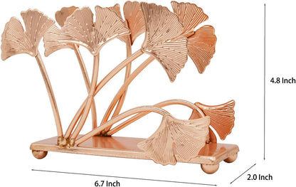 Rose Gold Ginkgo Leaf Napkin Holder – Electroplated Iron Tabletop Organizer with Botanical Design, Elegant Decor for Dining Room, Entryway, Kitchen or Vanity