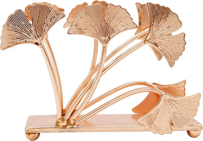 Rose Gold Ginkgo Leaf Napkin Holder – Electroplated Iron Tabletop Organizer with Botanical Design, Elegant Decor for Dining Room, Entryway, Kitchen or Vanity