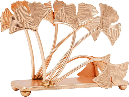 Rose Gold Ginkgo Leaf Napkin Holder – Electroplated Iron Tabletop Organizer with Botanical Design, Elegant Decor for Dining Room, Entryway, Kitchen or Vanity