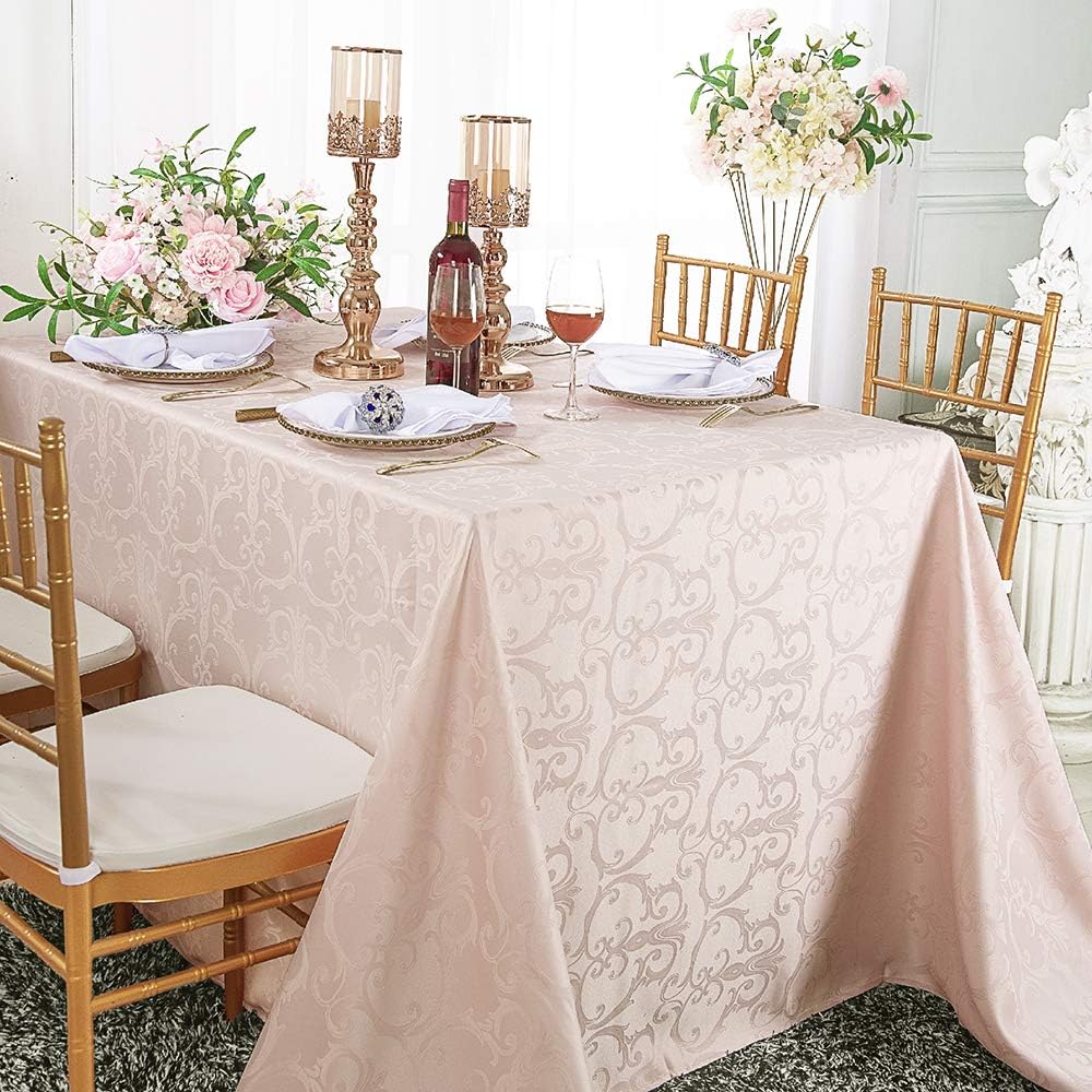 90 Inch x 132 Inch Rectangular Versailles Chopin Jacquard Damask Polyester Tablecloths Table Cover Linens for Restaurant Kitchen Dining Wedding Party Banquet Events - Blush Pink
