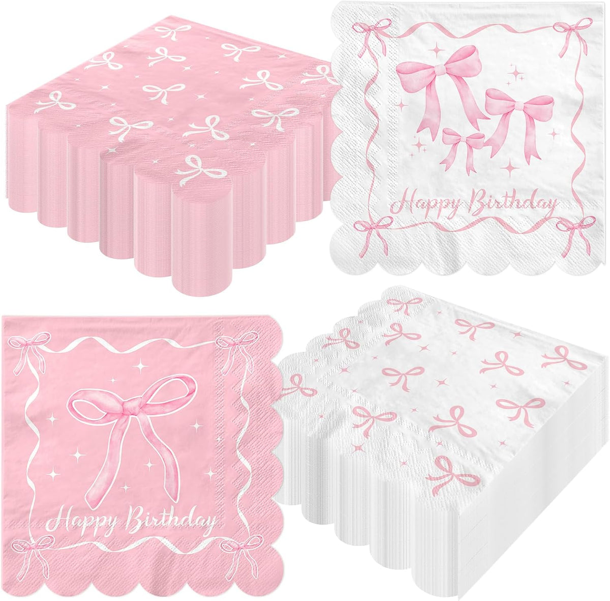 48Pcs Pink Bow Birthday Party Napkins Bow Theme Paper Napkins Coquette Birthday Decorations for Girls Bachelorette Party Supplies