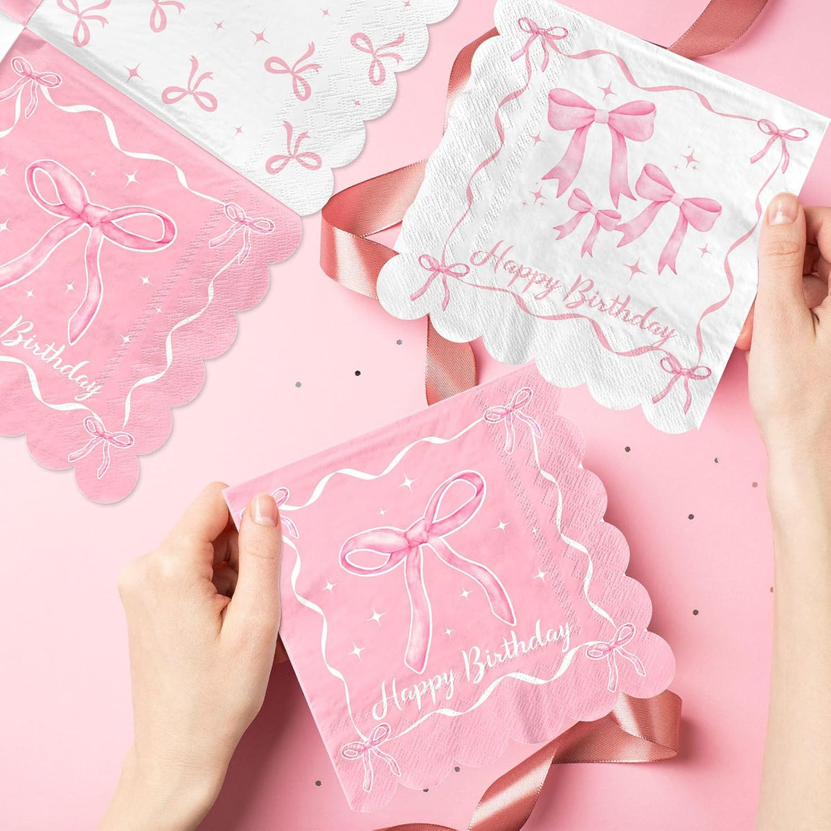 48Pcs Pink Bow Birthday Party Napkins Bow Theme Paper Napkins Coquette Birthday Decorations for Girls Bachelorette Party Supplies