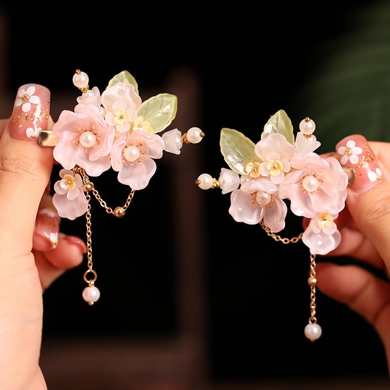 Hanfu Hair Accessories, Pink Chinese Hair Clips For Women,1 Pair