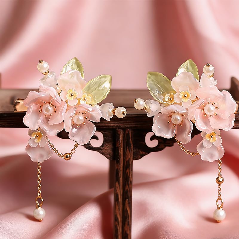 Hanfu Hair Accessories, Pink Chinese Hair Clips For Women,1 Pair