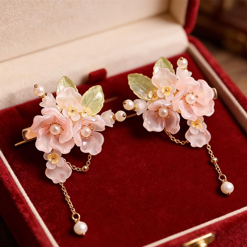 Hanfu Hair Accessories, Pink Chinese Hair Clips For Women,1 Pair