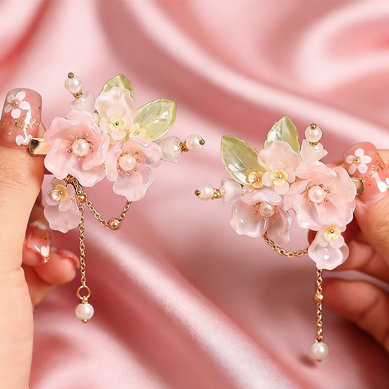 Hanfu Hair Accessories, Pink Chinese Hair Clips For Women,1 Pair