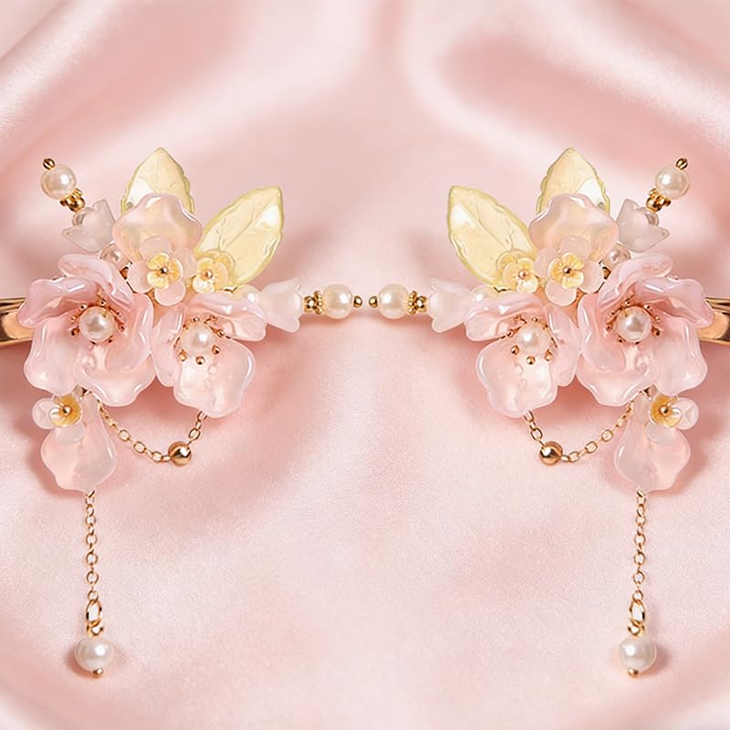 Hanfu Hair Accessories, Pink Chinese Hair Clips For Women,1 Pair