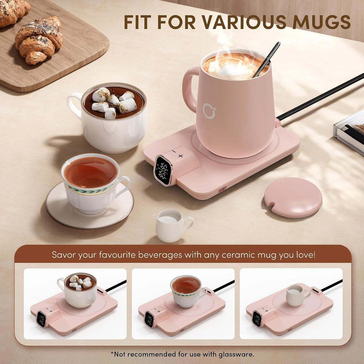 Coffee Cup Warmer & Mug Set, 1℉ Precise Temp Control Mug Warmer