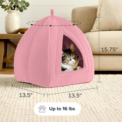 Cat House - Indoor Bed with Removable Foam Cushion - Pet Tent for Puppies, Rabbits, Guinea Pigs, Hedgehogs, and Other Small Animals by PETMAKER (Pink)