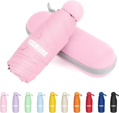 Travel Umbrella Portable Compact Umbrellas, Pocket Mini for Purse, Umbrellas for UV Sun & Rain Small for Backpack, Umbrella with Case Folding for Kids Women