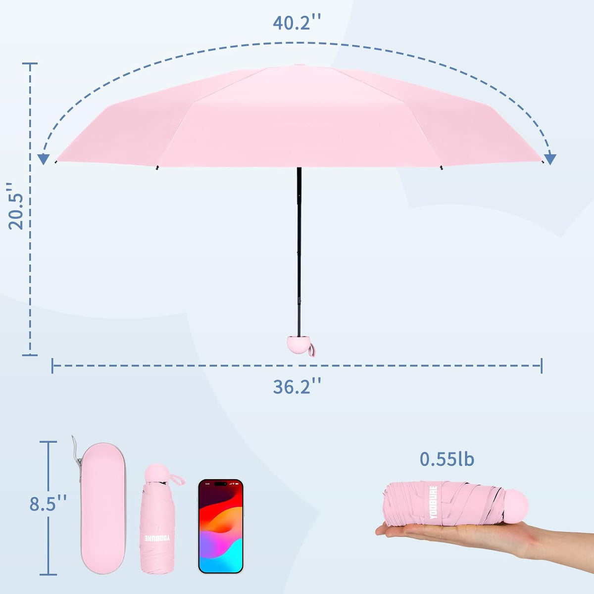 Travel Umbrella Portable Compact Umbrellas, Pocket Mini for Purse, Umbrellas for UV Sun & Rain Small for Backpack, Umbrella with Case Folding for Kids Women