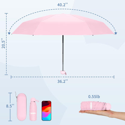 Travel Umbrella Portable Compact Umbrellas, Pocket Mini for Purse, Umbrellas for UV Sun & Rain Small for Backpack, Umbrella with Case Folding for Kids Women