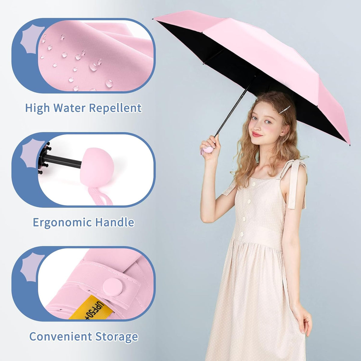 Travel Umbrella Portable Compact Umbrellas, Pocket Mini for Purse, Umbrellas for UV Sun & Rain Small for Backpack, Umbrella with Case Folding for Kids Women