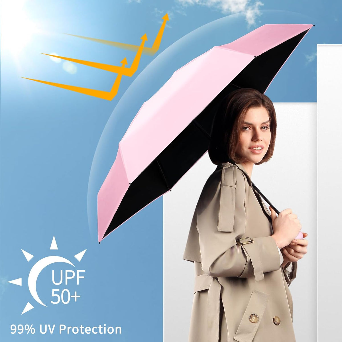 Travel Umbrella Portable Compact Umbrellas, Pocket Mini for Purse, Umbrellas for UV Sun & Rain Small for Backpack, Umbrella with Case Folding for Kids Women