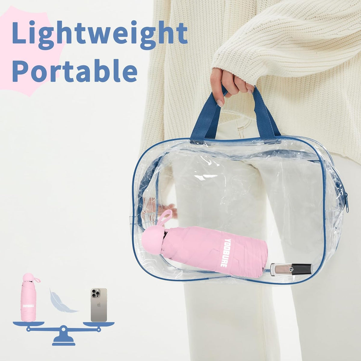 Travel Umbrella Portable Compact Umbrellas, Pocket Mini for Purse, Umbrellas for UV Sun & Rain Small for Backpack, Umbrella with Case Folding for Kids Women