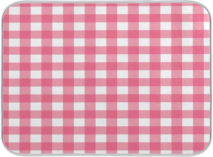 Microfiber Dish Drying Mat, Buffalo Check Plaid Absorbent Dish Drying Rack Pads Kitchen Counter Mat 18Inch X 24Inch Pink White Tartan Pattern Checkered Heat Resistant Sink Mat Dish Draining Mat
