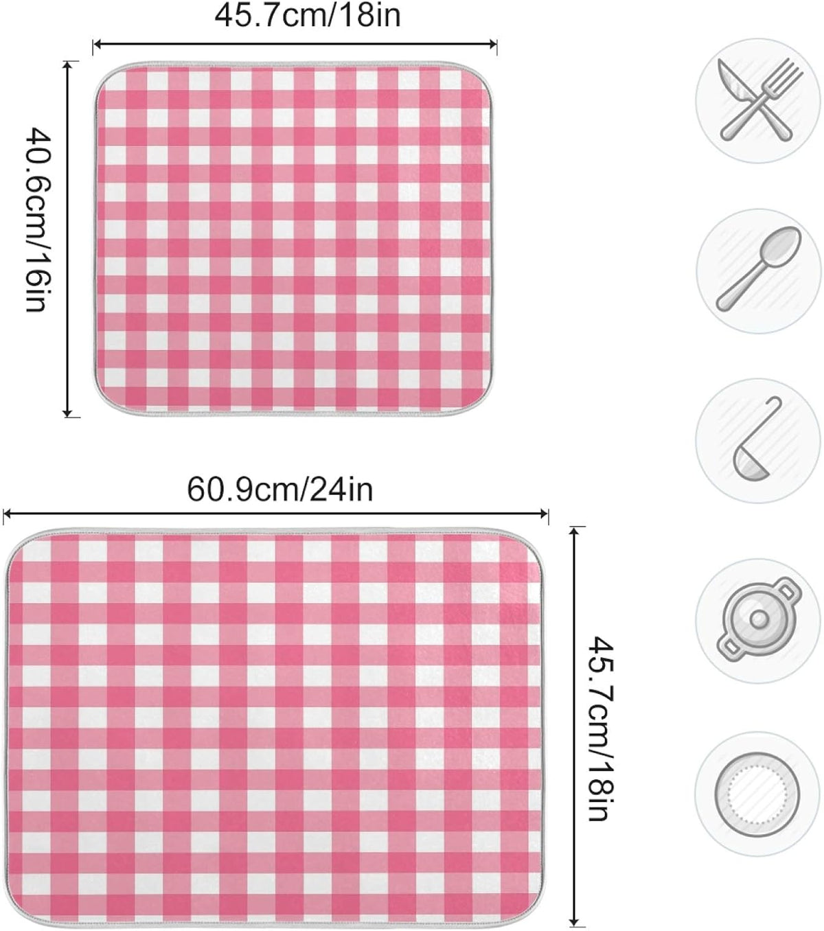 Microfiber Dish Drying Mat, Buffalo Check Plaid Absorbent Dish Drying Rack Pads Kitchen Counter Mat 18Inch X 24Inch Pink White Tartan Pattern Checkered Heat Resistant Sink Mat Dish Draining Mat