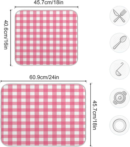 Microfiber Dish Drying Mat, Buffalo Check Plaid Absorbent Dish Drying Rack Pads Kitchen Counter Mat 18Inch X 24Inch Pink White Tartan Pattern Checkered Heat Resistant Sink Mat Dish Draining Mat