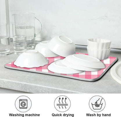 Microfiber Dish Drying Mat, Buffalo Check Plaid Absorbent Dish Drying Rack Pads Kitchen Counter Mat 18Inch X 24Inch Pink White Tartan Pattern Checkered Heat Resistant Sink Mat Dish Draining Mat
