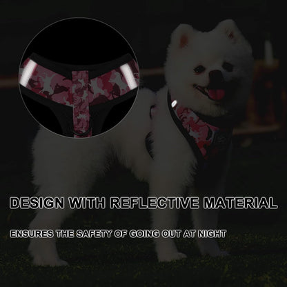 Dog Harness and Leash Set for Small Dogs, Adjustable Reflective No Pull Dog Vest Harness for Puppy with Bow-tie Collar, Leash and Poop Bag (L, Pink Camouflage)