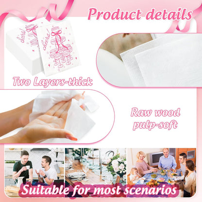 FYSUIMU 50 Pcs Pink Cheers Cocktail Napkins Paper Napkins Champagne Tower Bow Disposable Decorative Beverage Napkin for Bachelorette Party Wedding Bridal Shower Birthday Bar Supplies