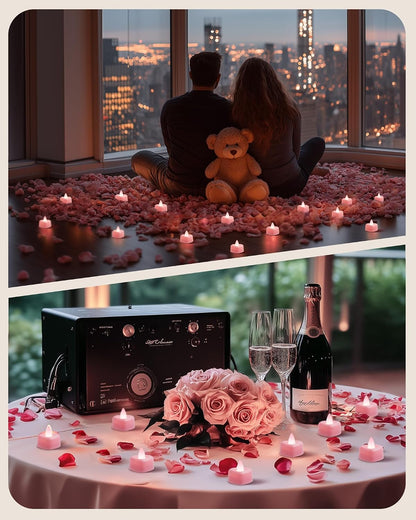 2000 Pieces Pink Artificial Rose Petals with 24 Pink Heart LED Tea Lights, Rose Petals and Candles Set for Proposal, Anniversary, Romantic Night, Wedding Decor