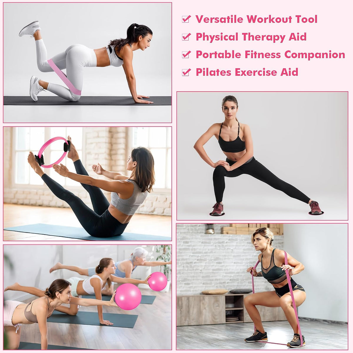 Pilates Ring Set Exercise Equipment, with Exercise Resistance Bands Set, Pilates Ball, Sliding Disks. Portable Home Gym - with Fitness Guide Poster