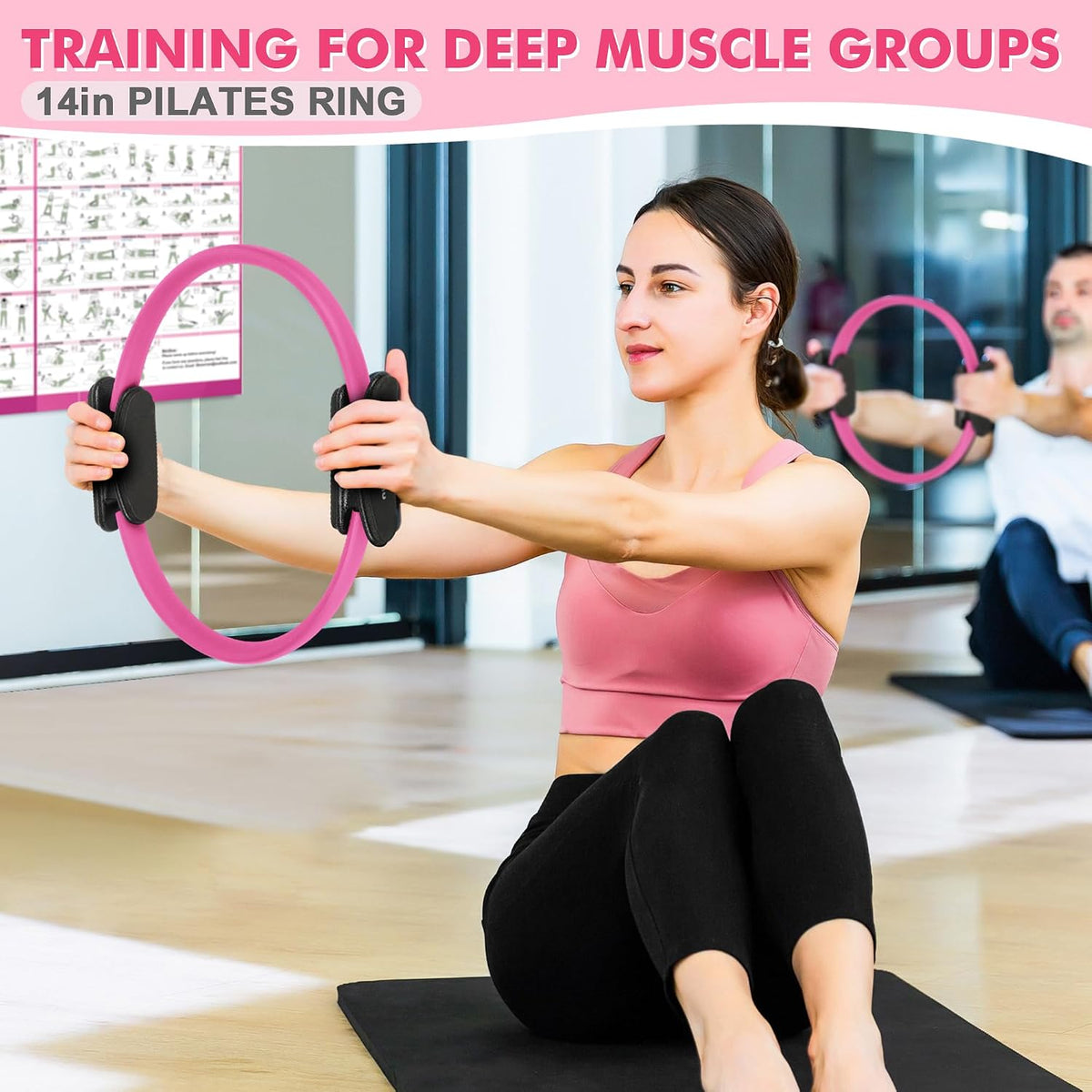 Pilates Ring Set Exercise Equipment, with Exercise Resistance Bands Set, Pilates Ball, Sliding Disks. Portable Home Gym - with Fitness Guide Poster