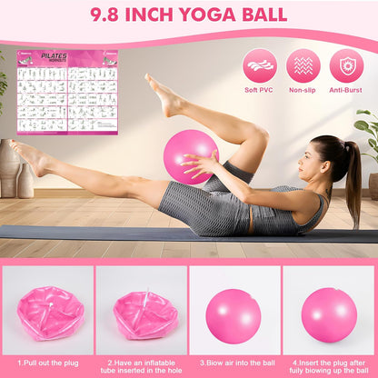 Pilates Ring Set Exercise Equipment, with Exercise Resistance Bands Set, Pilates Ball, Sliding Disks. Portable Home Gym - with Fitness Guide Poster