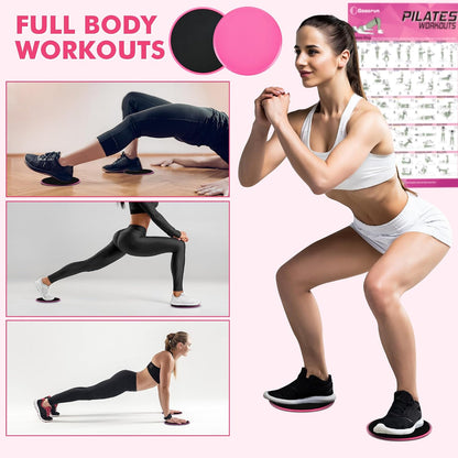 Pilates Ring Set Exercise Equipment, with Exercise Resistance Bands Set, Pilates Ball, Sliding Disks. Portable Home Gym - with Fitness Guide Poster