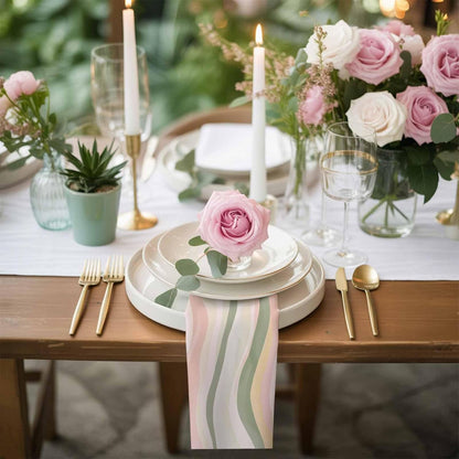 Cloth Napkins 4 Pack 20x20 in Light Green Pink Stripes Absorbent Dinner Napkins Polyester Low Saturation Colorful Pattern Washable Reusable Table Napkin for Parties, Weddings, Everyday
