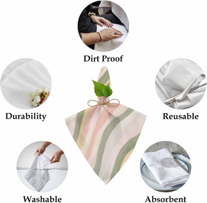 Cloth Napkins 4 Pack 20x20 in Light Green Pink Stripes Absorbent Dinner Napkins Polyester Low Saturation Colorful Pattern Washable Reusable Table Napkin for Parties, Weddings, Everyday