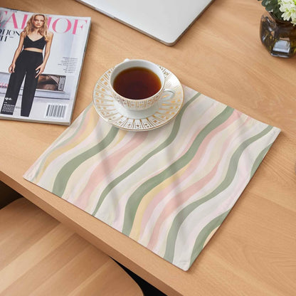 Cloth Napkins 4 Pack 20x20 in Light Green Pink Stripes Absorbent Dinner Napkins Polyester Low Saturation Colorful Pattern Washable Reusable Table Napkin for Parties, Weddings, Everyday