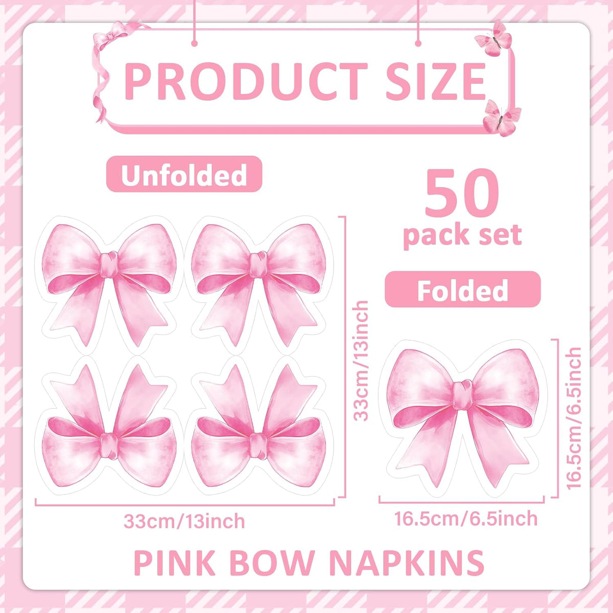 100Pcs Pink Bow Napkins Bow Themed Party Decorations Bow Knot Guest Towel Disposable Hand Napkins for Baby Bridal Shower Bachelorette Engagement Wedding Tea Birthday Party Supplies Table Decor