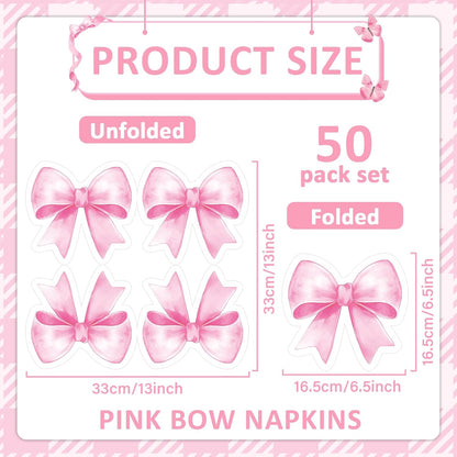 100Pcs Pink Bow Napkins Bow Themed Party Decorations Bow Knot Guest Towel Disposable Hand Napkins for Baby Bridal Shower Bachelorette Engagement Wedding Tea Birthday Party Supplies Table Decor