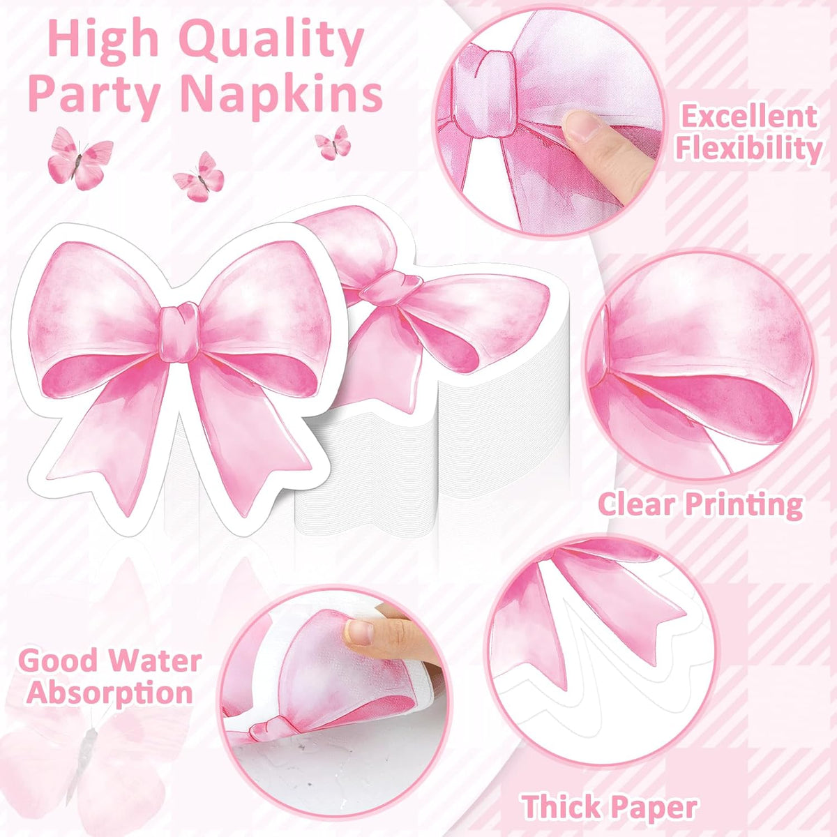100Pcs Pink Bow Napkins Bow Themed Party Decorations Bow Knot Guest Towel Disposable Hand Napkins for Baby Bridal Shower Bachelorette Engagement Wedding Tea Birthday Party Supplies Table Decor