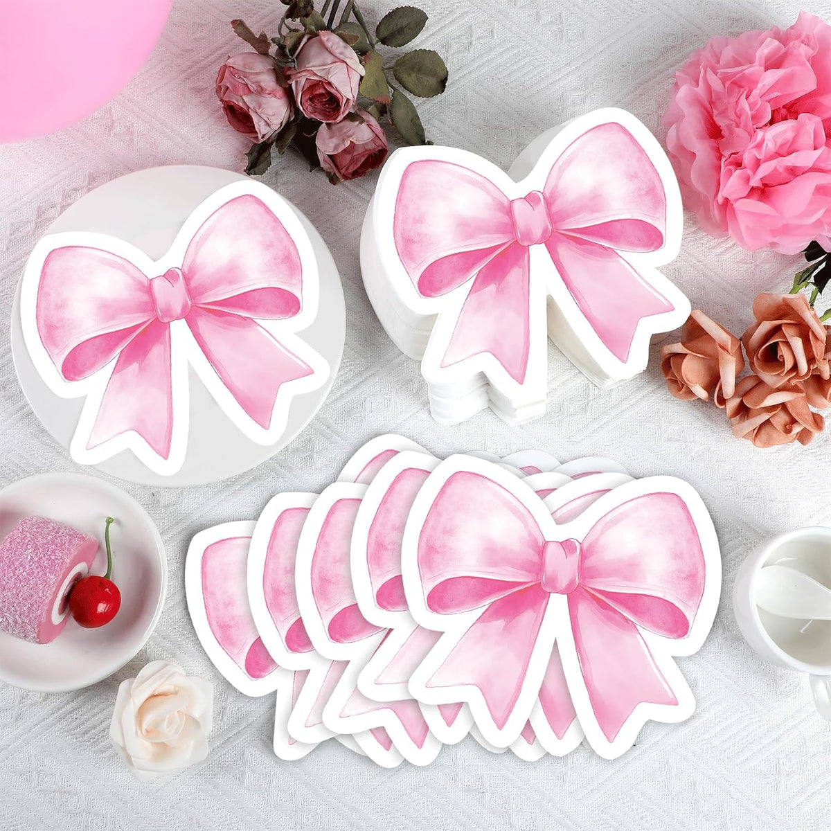 100Pcs Pink Bow Napkins Bow Themed Party Decorations Bow Knot Guest Towel Disposable Hand Napkins for Baby Bridal Shower Bachelorette Engagement Wedding Tea Birthday Party Supplies Table Decor