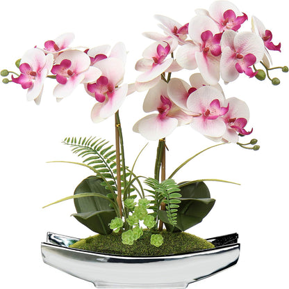 Orchids Artificial Flowers 15" Light Pink Phalaenopsis Orchid with Silver Pots Real Touch Faux Orchid Plant for Home Office Bathroom Living Room Decoration