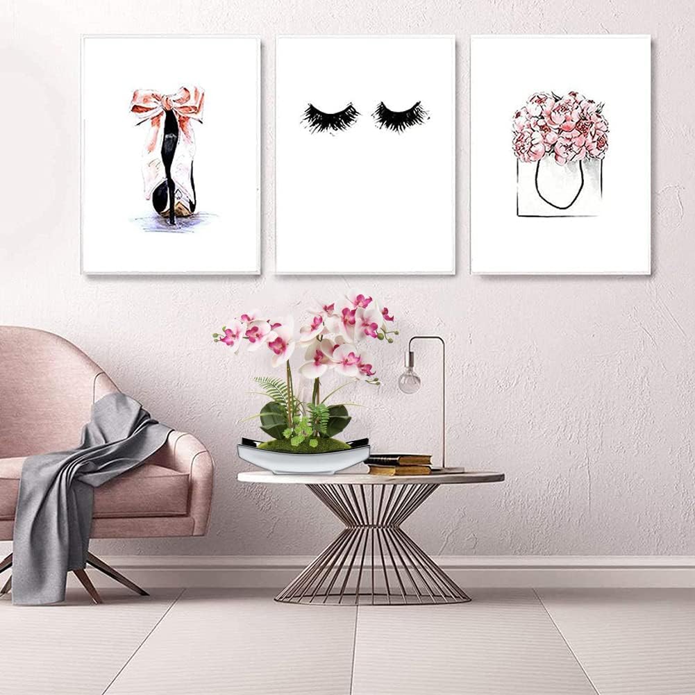 Orchids Artificial Flowers 15" Light Pink Phalaenopsis Orchid with Silver Pots Real Touch Faux Orchid Plant for Home Office Bathroom Living Room Decoration