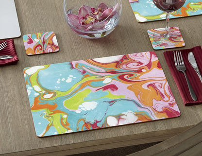 Hardboard Placemat, Teal/Pink Marble, Set of 2