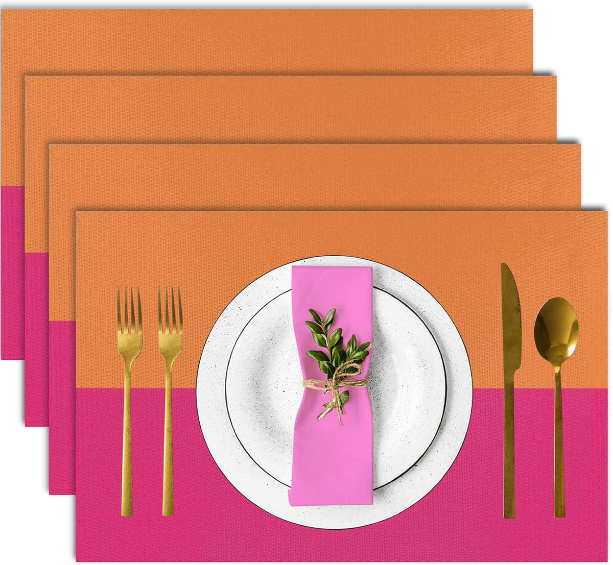 Pink and Orange Placemats Set of 4 Non-Slip Holiday Seasonal Table Mats for Kitchen Dining Table Holiday Summer Party Decorations 12x18 Inch