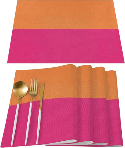 Pink and Orange Placemats Set of 4 Non-Slip Holiday Seasonal Table Mats for Kitchen Dining Table Holiday Summer Party Decorations 12x18 Inch