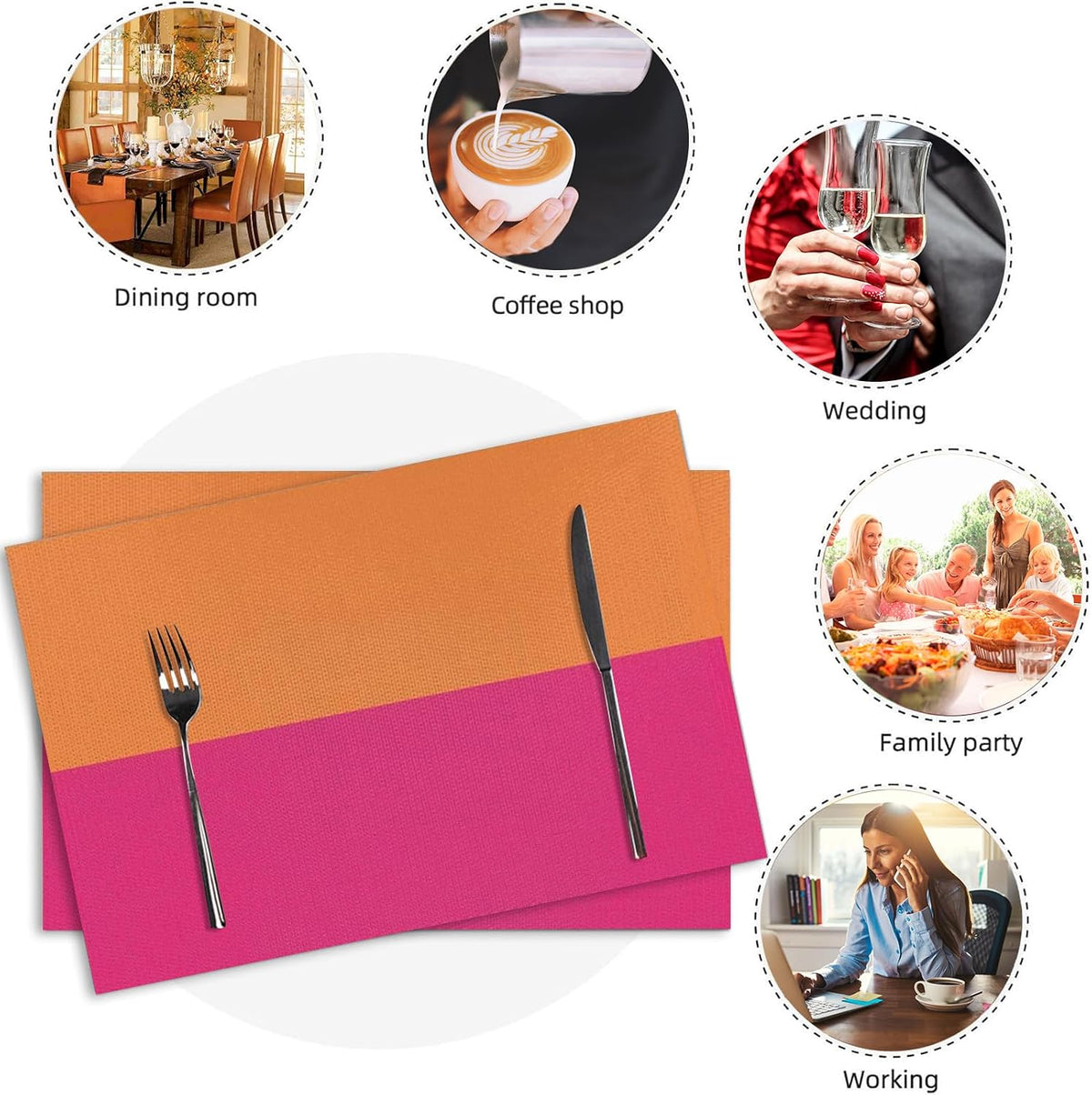 Pink and Orange Placemats Set of 4 Non-Slip Holiday Seasonal Table Mats for Kitchen Dining Table Holiday Summer Party Decorations 12x18 Inch