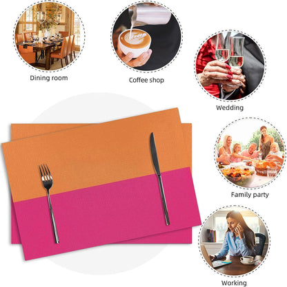 Pink and Orange Placemats Set of 4 Non-Slip Holiday Seasonal Table Mats for Kitchen Dining Table Holiday Summer Party Decorations 12x18 Inch