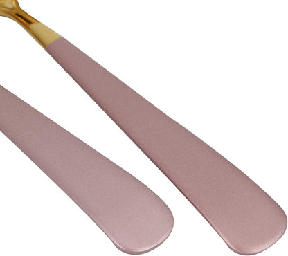 Premium Stainless Steel Soup Spoon Slotted Spoon Set Mirror Polish Ergonomic Handle Kitchen Cutlery for Dining Cooking Gift (Pink Gold)