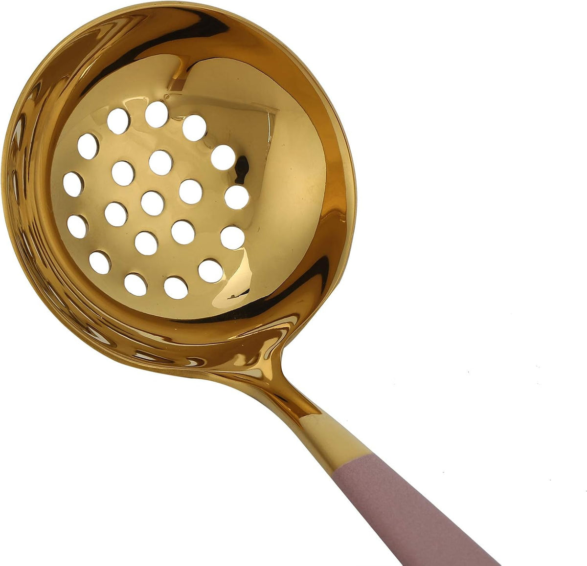 Premium Stainless Steel Soup Spoon Slotted Spoon Set Mirror Polish Ergonomic Handle Kitchen Cutlery for Dining Cooking Gift (Pink Gold)