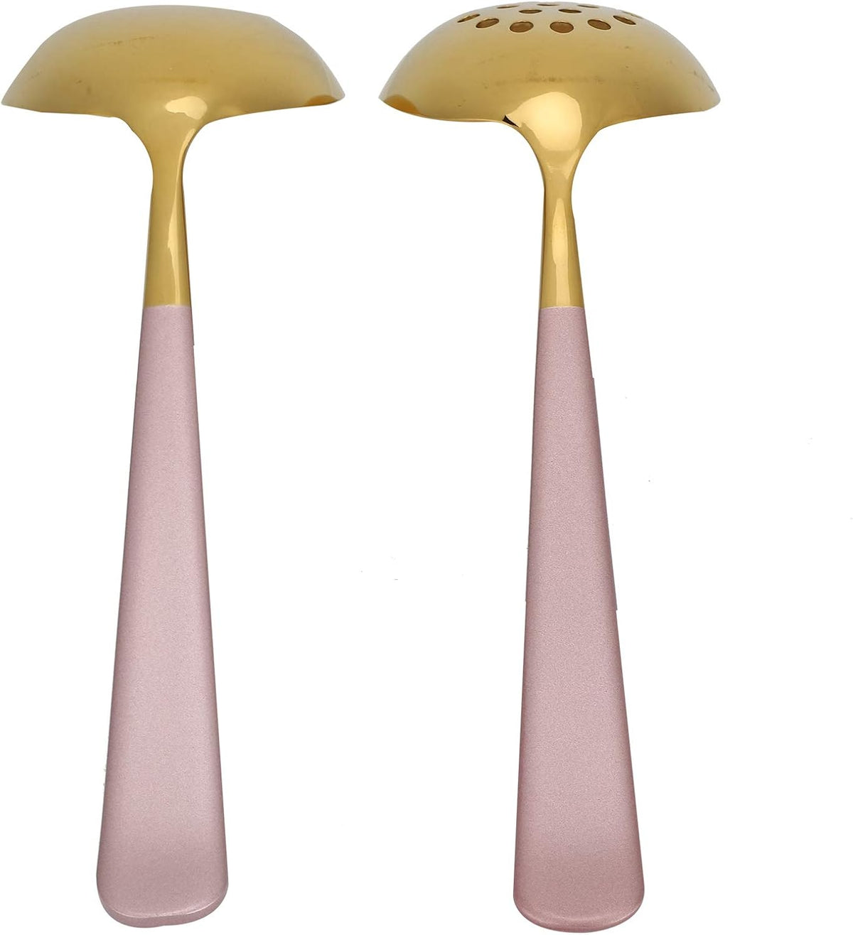 Premium Stainless Steel Soup Spoon Slotted Spoon Set Mirror Polish Ergonomic Handle Kitchen Cutlery for Dining Cooking Gift (Pink Gold)