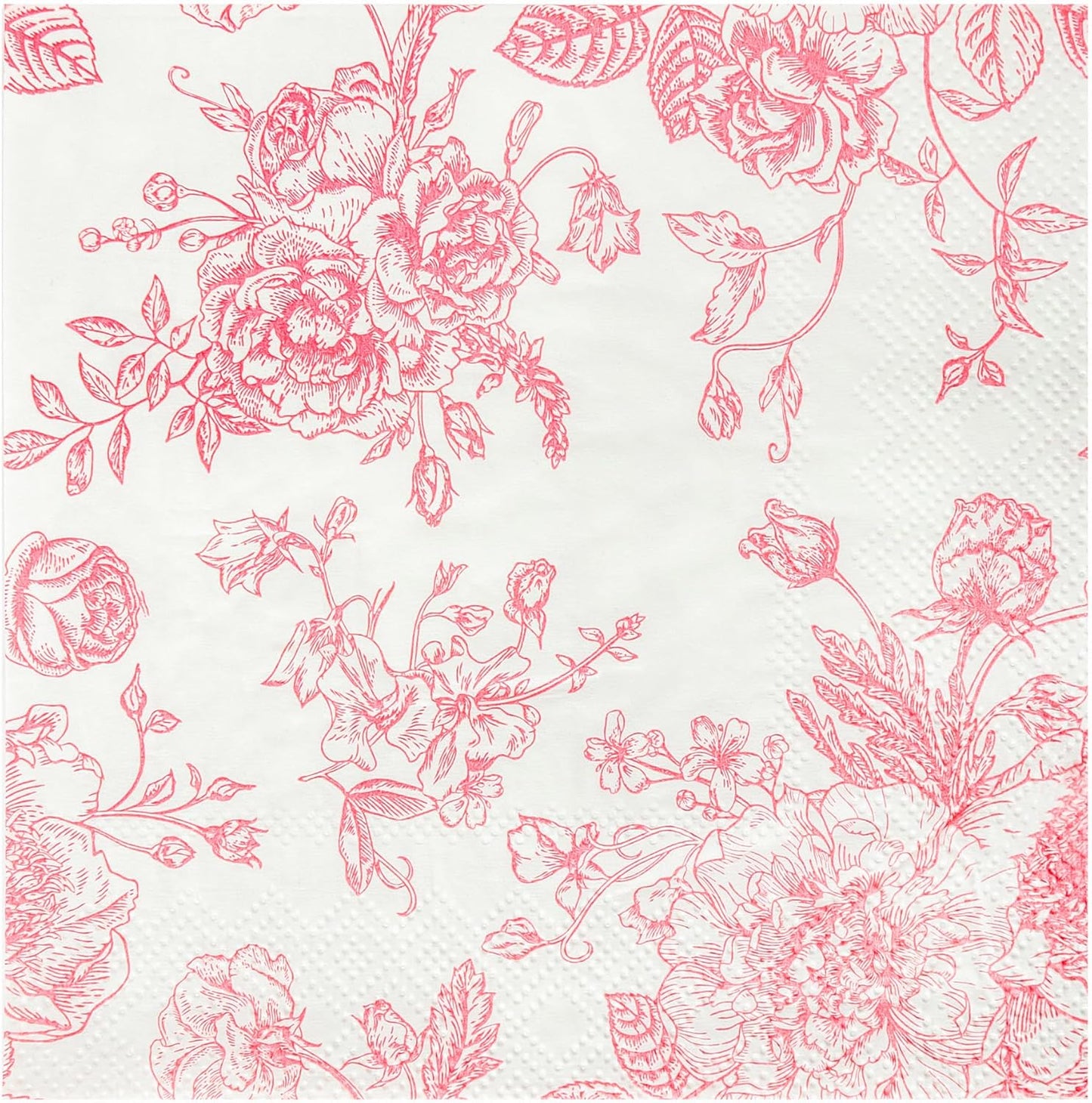 100Pcs Floral Cocktail Napkins Pink White Rose Toile Paper Napkins | 5” Pink Flower Bouquet Disposable Hand Towels for Wedding Picnic Bridal Baby Shower Garden Tea Party Supplies