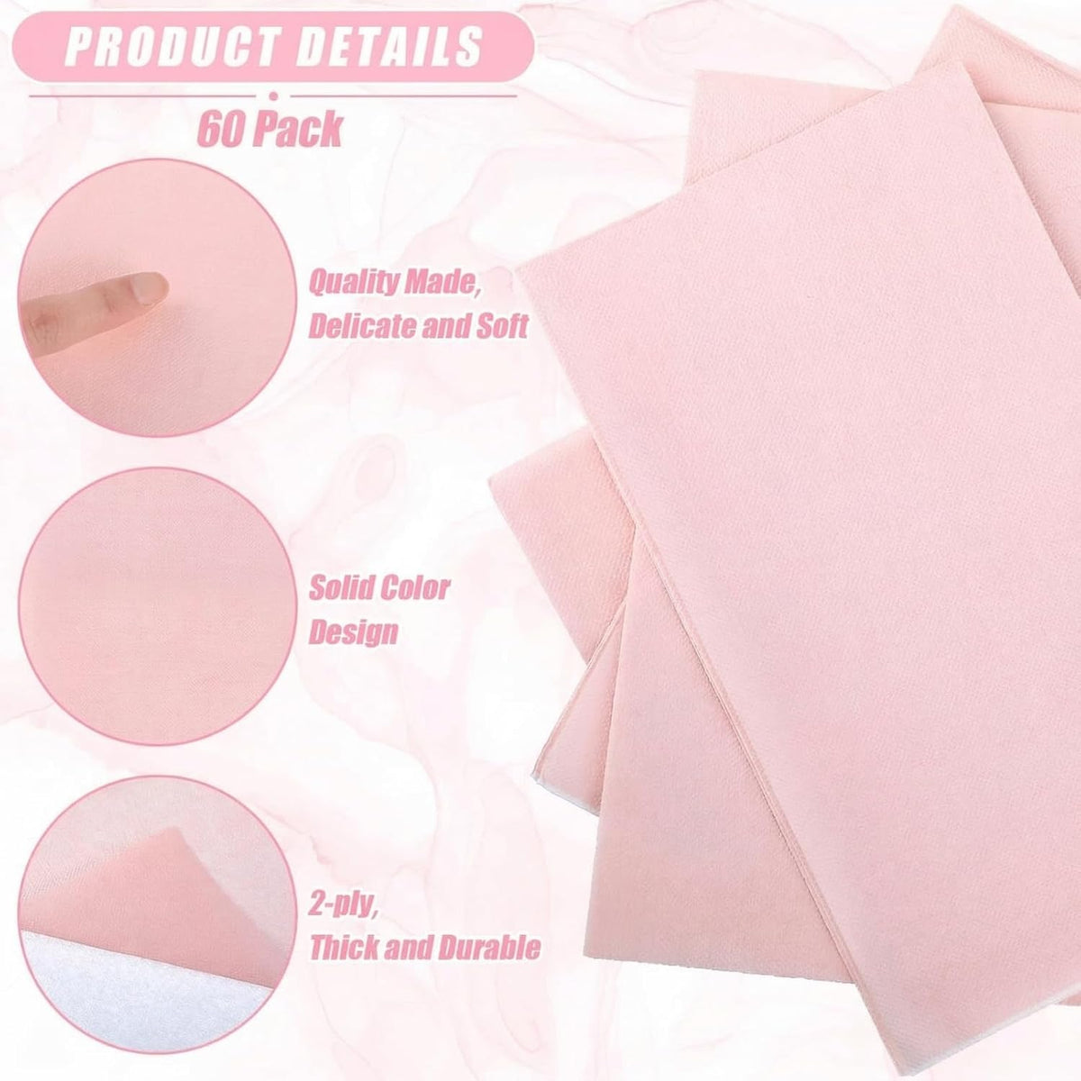 100 Pcs Light Pink Napkins Disposable 2 Ply Paper Dinner