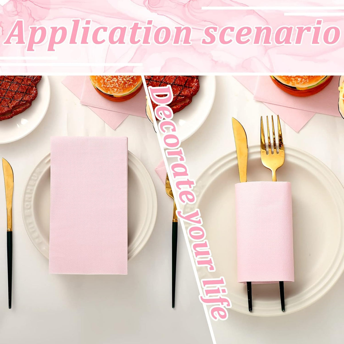 100 Pcs Light Pink Napkins Disposable 2 Ply Paper Dinner